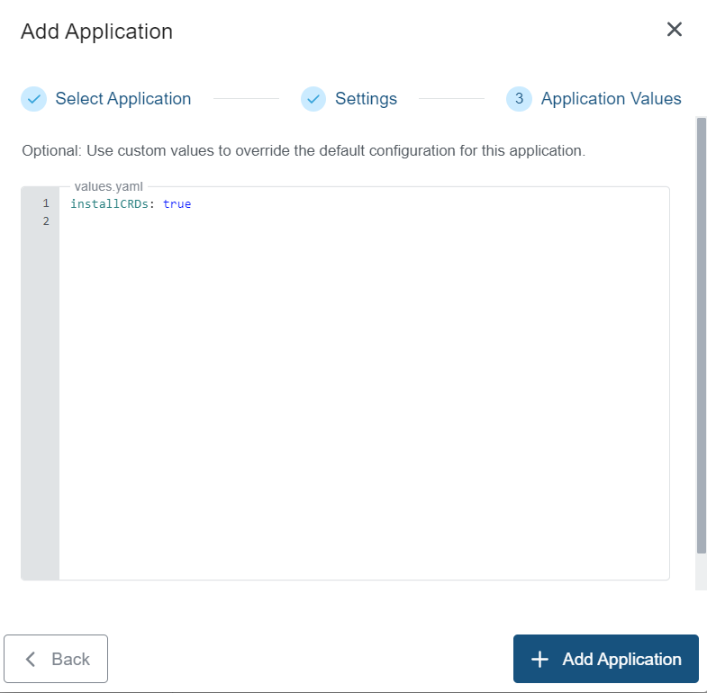 Application Values for cert-manager Application