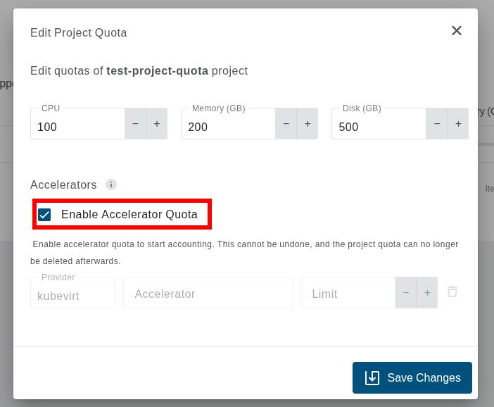 Enable Accelerator Quota
